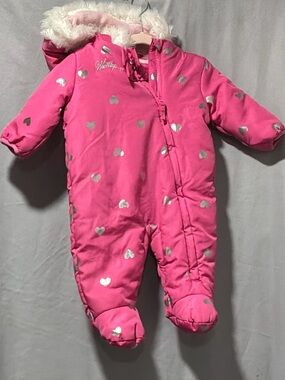 Weatherproof Bright Pink Heart-Print Insulated One-Piece